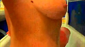 Tattooed Model Fingers Pussy With Glass Dildo In Bathroom