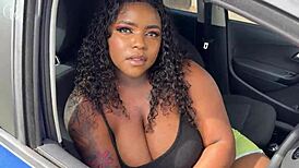Big Ass Ebony Gets Fucked Through Shorts Hole on Way to Car Wash