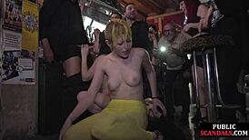 Public slut sucking before analsex in front of voyeurs evokes thrilling emotions