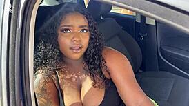 Big Ass Ebony Gets Fucked Through Shorts Hole on Way to Car Wash