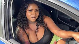 Big Ass Ebony Gets Fucked Through Shorts Hole on Way to Car Wash