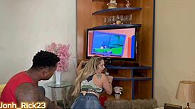 My stepmom blocked the TV, so I fucked her ass hard.