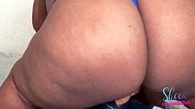 big ass dwarf woman sits on white dick, moaning loudly