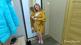 lucky plumber gets a pov blowjob and cumshot from chubby milf housewife teasing in costumes