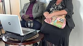 horny milf secretary blows black cock in office