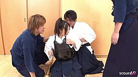 japanese mature step-mom teacher gets seduced into group sex by three guys in uncensored jav