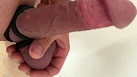 The guy with the massive cock and ring tells his story casually.