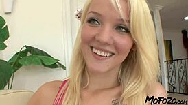 blonde amateur with small tits gets cum on pussy