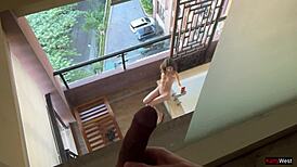 Did you see me naked on the balcony? I offered the neighbor anal sex with cumshot.