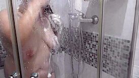 this hot stepmom in the shower got me jerking off watching her big tits