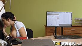 This busty amateur gets her ass fucked by a big dicked loan agent at work