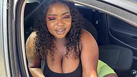 Big Ass Ebony Gets Fucked Through Shorts Hole on Way to Car Wash