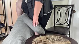 horny milf secretary blows black cock in office