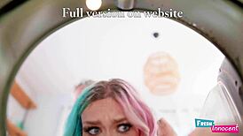 Fresh & innocent petite babe stuck in washing machine