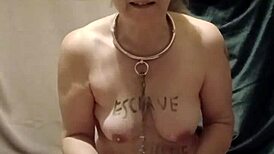 Slave engages in self-degradation session with belt and uro