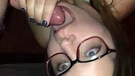 She delivers an amazing blowjob to his monster cock