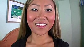 White guy rams asian's tiny ass with big pink dick then sprays small boobs with semen