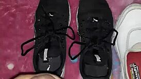 intriguing cumshot on tennis shoes fetish scene