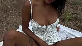 Risky Sex In Public POV - Busty Brunette Latina Rides A Cock In Nature