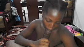 Ebony babe with big boobs sucks hardcore, loves black cock deepthroat, and titty fucks