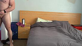 Cuckold husband hides in bathroom while wife gets fucked and creampied