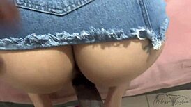 Without Panties, He Lifts Skirt and Fucks Until Filling Tits with Cum