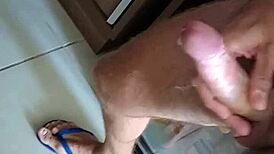 I woke up to a morning cumshot, feeling all sticky and excited, but I spilled some on the bed by accident.