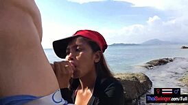 Public Blowjob by Asian Teen Girlfriend for Her Big Dick European Boyfriend