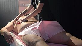The masseuse handled the fat guy's lingam and prostate massage in bed.