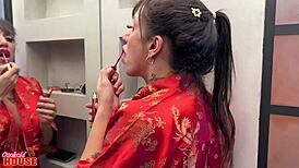 why is that brunette cheating on her fiancé with two guys and showing her big clit?