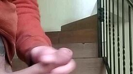me masturbating on apartment stairs while neighbor talks on phone