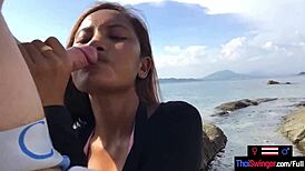 Public Blowjob by Asian Teen Girlfriend for Her Big Dick European Boyfriend