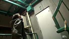 Hop walk with remote control vibrator in night alley