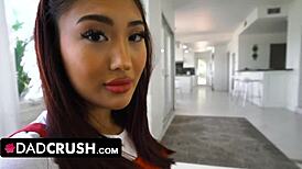 little asian stepdaughter mina luxx says, stepdaddy, give me your thick cock to pop my cherry and teach me to fuck like a dirty slut