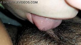 Watch This Brunette Eat Hairy Pussy Close Up!