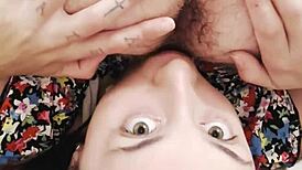 Upside down rimming with sloppy deepthroat and choking