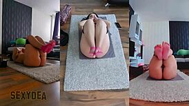 Watch me sweat in triple cam view during naked yoga for triple pleasure.