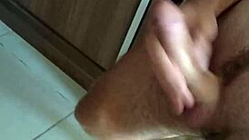 I woke up to a morning cumshot, feeling all sticky and excited, but I spilled some on the bed by accident.