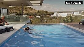 Stunning threesome featuring a sexy cougar and perfect tits Czech teen in a pool cumshot