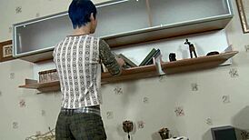 Blue haired girl sucking monster cock, getting anal fucked