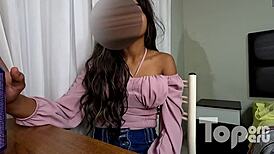 Sandra, beautiful Venezuelan brunette, needs money for stylist courses in casting interview