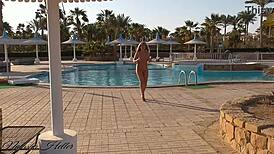 Blonde Babe Flashes in Tiny Pink Bikini Outdoors