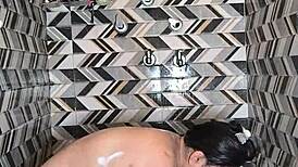 She took my cum in her mouth during intense bathroom sex with fingering.