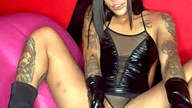 The devil in Miss Kitty unleashes intense solo pleasure with her monster cock