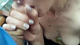 Hotwife milf sloppy blowjobs with cum in mouth