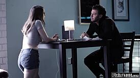 brunette babe fucks boss to land the job