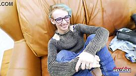 exotic skinny coed raven passionately finger fucks her shaved pussy and sucks cock