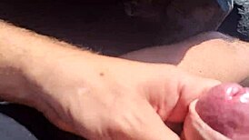 Feeling so exposed and excited during public masturbation with piss-loaded cock.