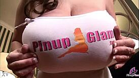 Busty legend September Carrino flaunts her massive tits in solo display