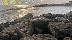 Couple having fun playing voyeur at the public bar and beach